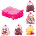 thumbnail image 3 of 100pcs Organza Gift Bags with Drawstring Wedding Party Christmas Favor Gift Bags Organza Pouches for Potpourri Medium Violet Red 18x13cm, 3 of 6