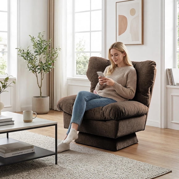 EDTara Swivel Chenille Vanity Chair, Single Arm Sofa With 360° Rotation and Tufted Cushion for Bedroom or Living Room