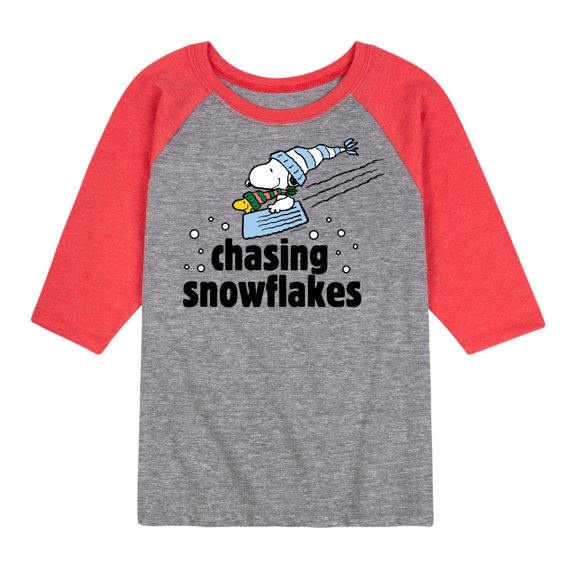 Peanuts - Chasing Snowflakes - Toddler And Youth Raglan Graphic T-Shirt