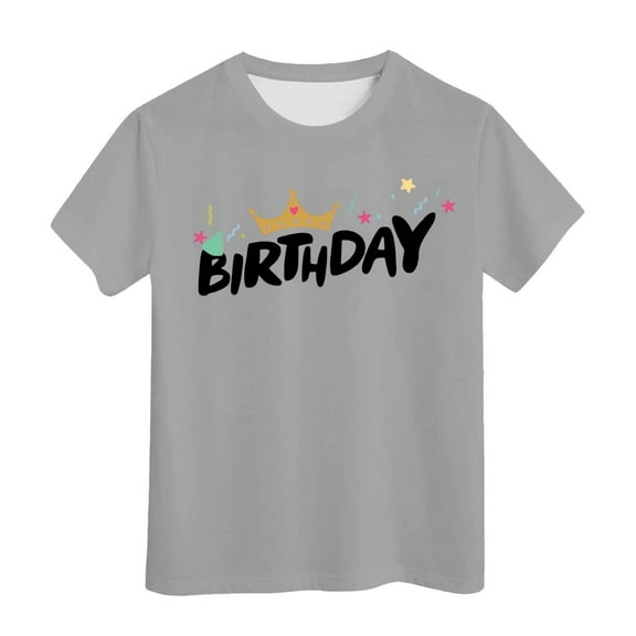 XEGLSBU Girls Shirts Size 10-12 Preppy Birthday Girl Short Sleeve Tee Summer Crewneck T Shirt Casual Fit Basic Shirts Grey Size 3-4 Years