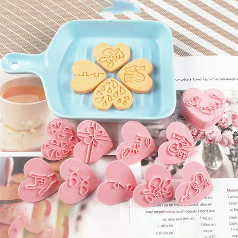 D-GROEE 10Pcs Valentines Day Heart Shape Biscuit Cutters Cookie Stamps  Plunger Cutter Fondant Molds Embossing Mold Press Cupcake Gum Paste Sugar  Craft Decorating Baking Tool 