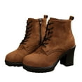 thumbnail image 3 of Xfvqtps Womens Suede Ankle Boots Lace up Side Zipper Chunky Block Heel Booties for Women Fashion Fall Winter Casual Shoes Cool Stylish Boots Brown, 3 of 3