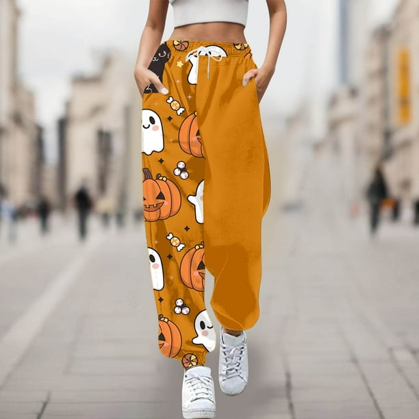 WILLBEST Pantalones Casuales para Mujer, Cómodos Pantalones Deportivos con Estampado de Halloween, Cintura Elástica Suave para Uso Diario. Extra Grande