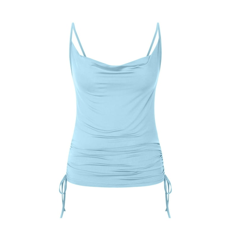 KIJBLAE Savings Sexy Slim Camisole Drawstring Tee Tops Cozy Clothing V Neck  Shirts for Teen Girls Casual Tank Tops for Women Womens Summer Sleeveless  Vest Solid Tee Sky Blue M 