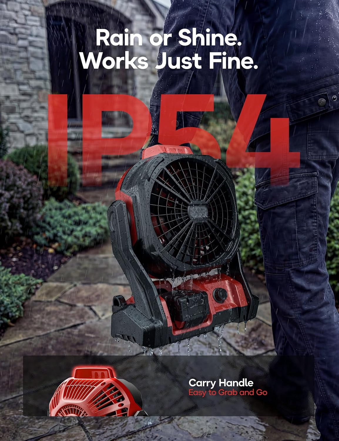 Battery Operated Fan, for Milwaukee M18 18V Battery, Camping Fan Cordless, Option for Corded, with LED Lights, Variable Speed, Hook for Hanging, for Jobsite, Red(Bare Tool Only)