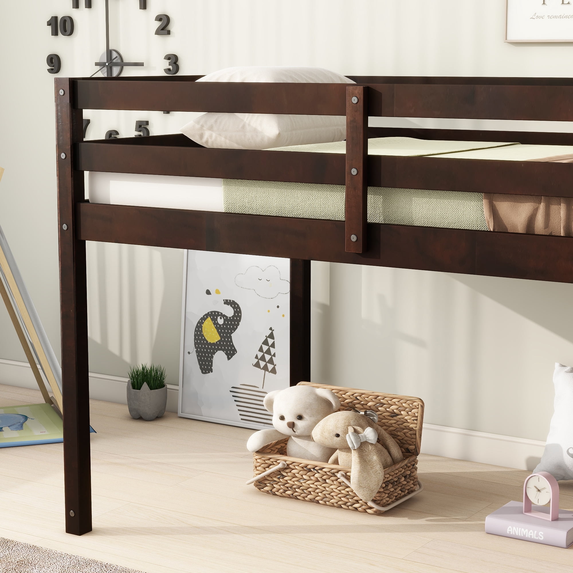 Alvantor Twin Size Kids Loft Bed with Stairs and Espresso Finish