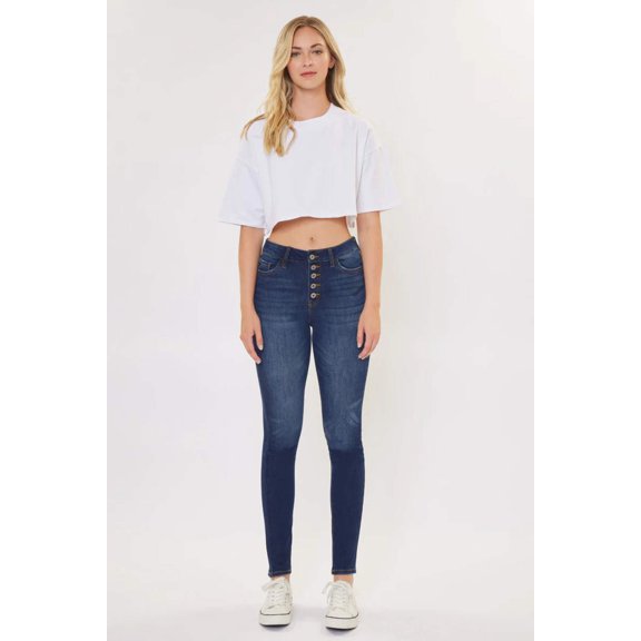 Kancan - Women's High Rise Curvy Button Fly Super Skinny Jeans - KC7114