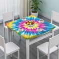 thumbnail image 3 of Colorful Rainbow Tie Dye Spiral Pattern Square Fitted Tablecloth with Elastic Edge,Square Table Cover,Washable Elastic Table Cover for Home Kitchen Party Decor 34"x34", 3 of 6
