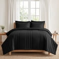 thumbnail image 2 of Dhole 7-Piece Bed in Bag - Queen Size Striped Comforter Sets, Pillowcases & Sheet Collection for Cozy Bedding Sets - Black, 2 of 10