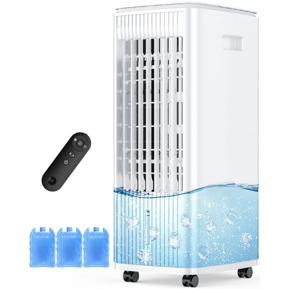 BALKO Aire acondicionado 3 en 1 sin ventanas con tanques dobles, temporizador inteligente, 3 bolsas de hielo, enfriador de aire evaporativo de 60 W, oscilación de 70°, enfriador de pantano de 3 veloci