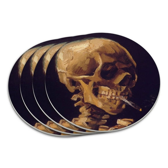 Skull with a Burning Cigarette Van Gogh Coaster Set