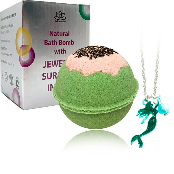 Big Bath Bomb with Jewelry Surprise Mermaid Island Necklace Inside Handmade in USA Natural and Safe by Relaxcation