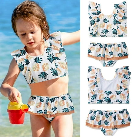 

nsendm Toddler Kids Girl s Outfits Pineapple Print U Neck Sleeveless Ruffled Straps Swimwear Bikini Swimsuit Girls Swim Size Swimwear White 2-3 Years
