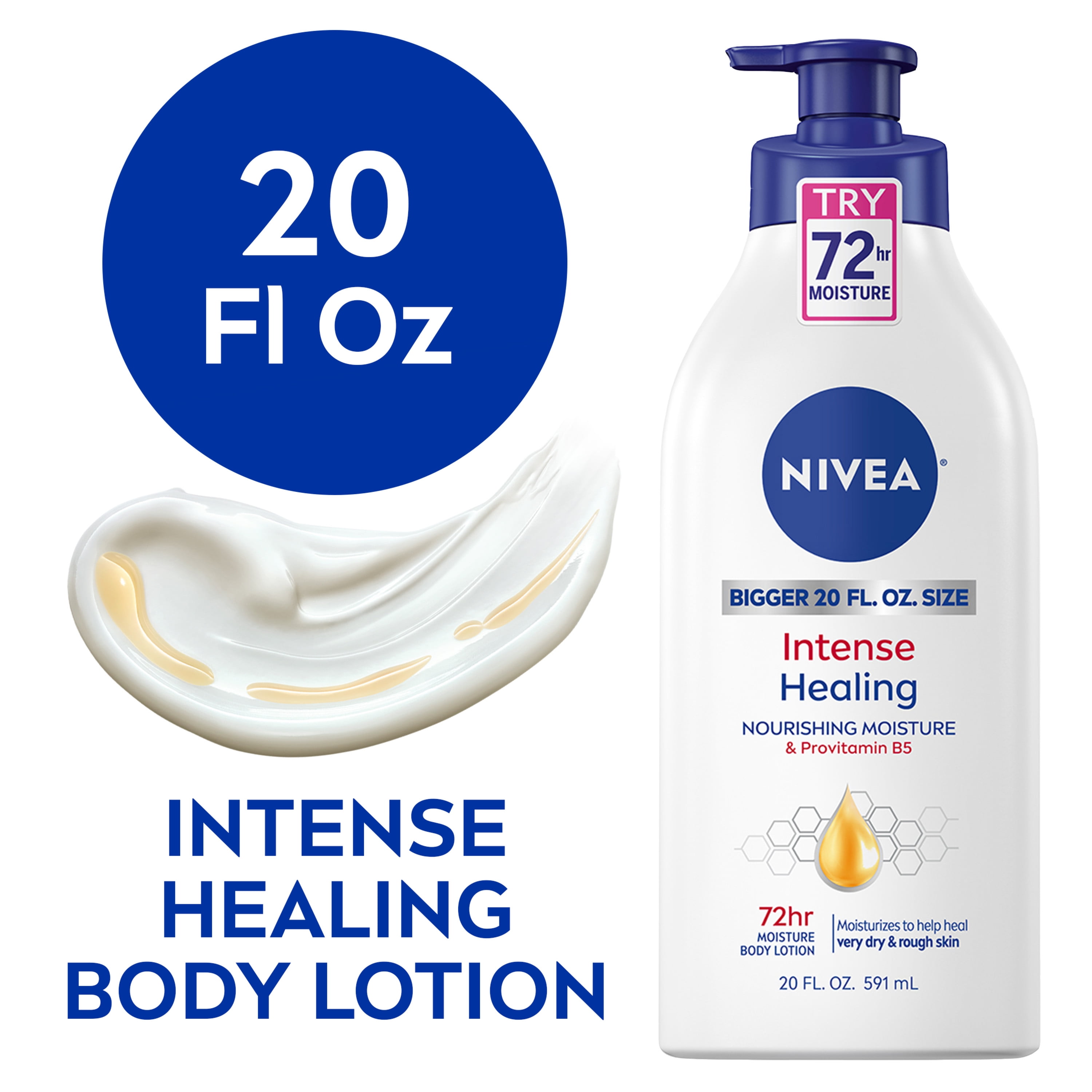 NIVEA Intense Healing Body Lotion, 72 Hour Moisture for Dry to Very Dry Skin, 20 Fl Oz Pump Bottle