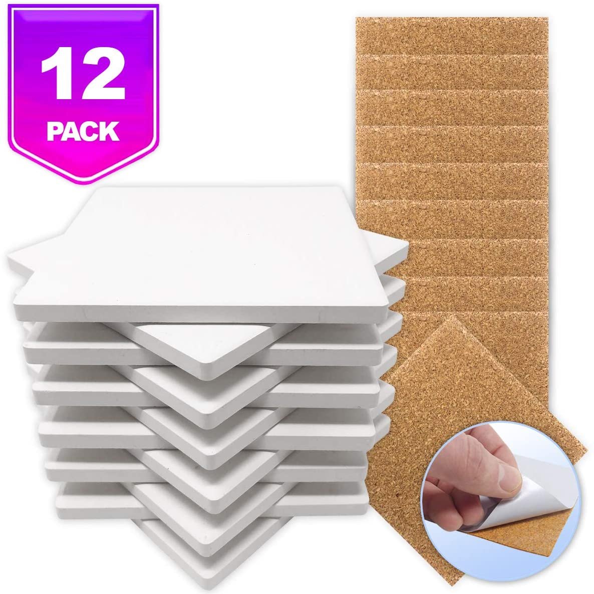12 Ceramic Tiles, Mod Podge Sealer, Acrylic Paint, Paint Sponge Brushes