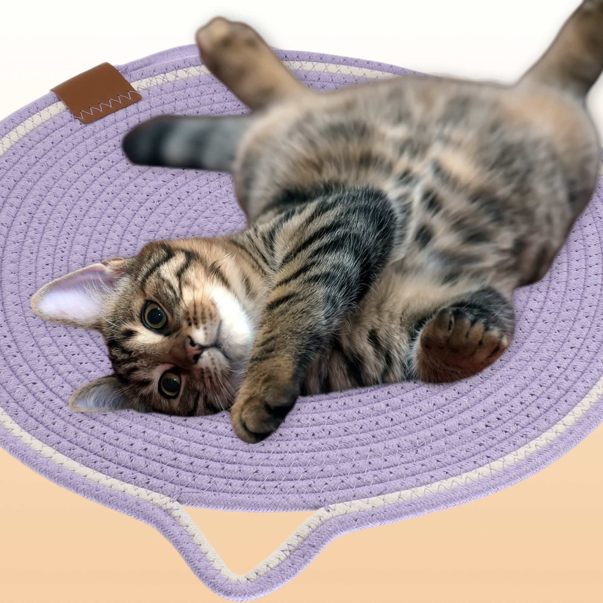 Unique Bargains Cat Scratcher Mat with A Cat Ball Cotton Rope Purple [19.69"]