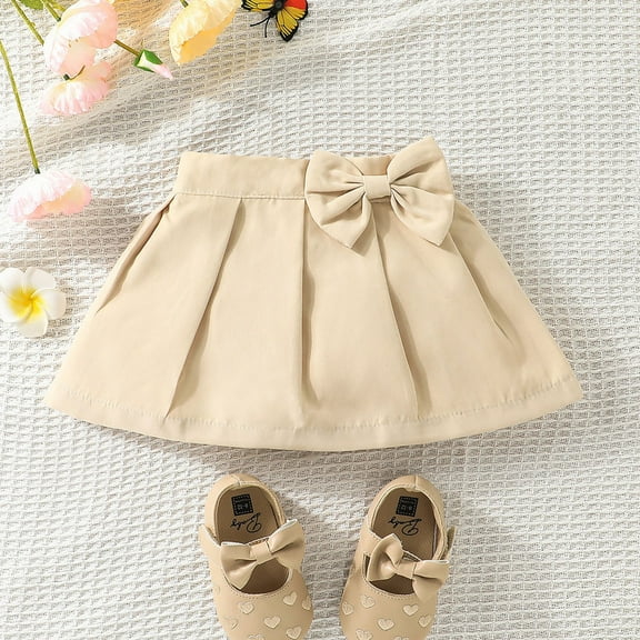Girls' Solid Color Casual Pleated Skirt Fashion Multipurpose Pleated Skirt Beige 6-9 Months