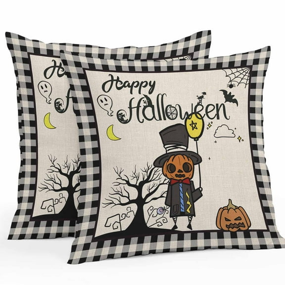 Outdoor Waterproof Pillow Covers Seamless Scary Theme Ghost Pumpkin Decorative Throw Pillow Protectors,Halloween White Black Pillowcase Cushion Cases for Patio Sofa Garden Couch,20x20in,Pack of 2