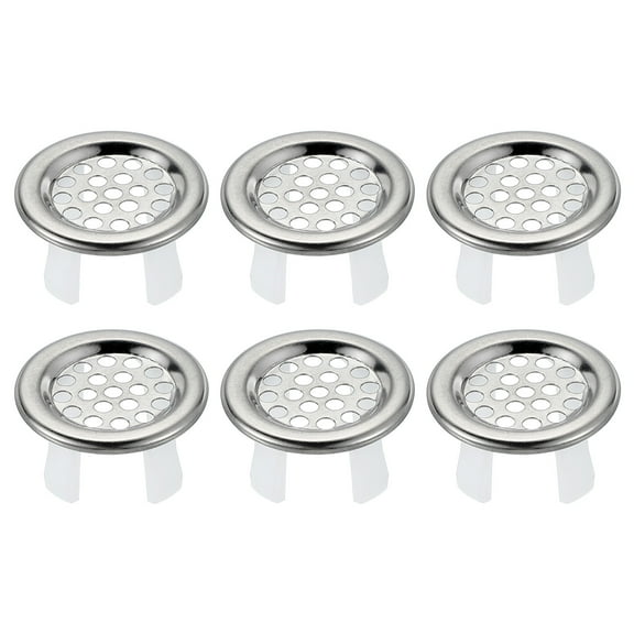 Uxcell Sink Overflow Ring, Stainless Steel Bathroom Mesh Hole Sink Overflow Cover Basin Brass Drain Mesh Hole Cover Silver 6 Pcs
