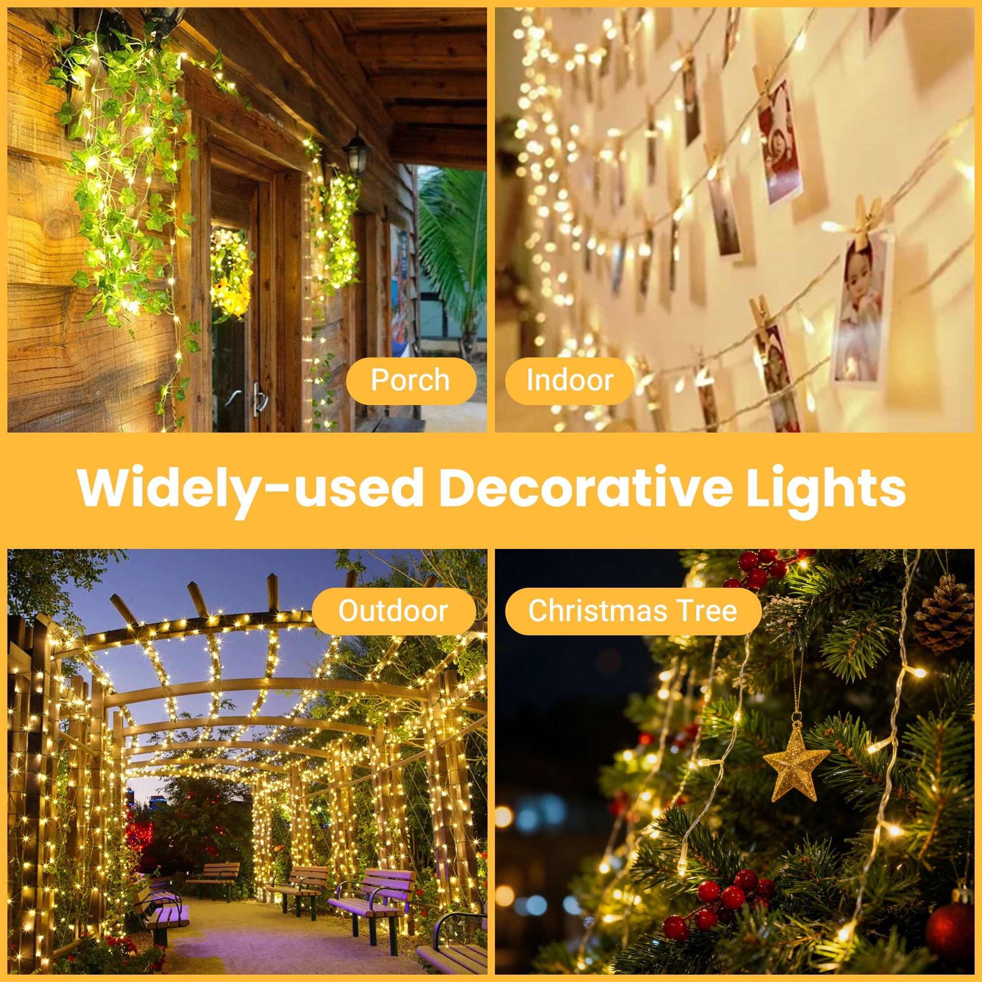 DAYBETTER 196FT Fairy Lights Plug In, 600 Led Starry Twinkle String Lights, 8 Lighting Modes, for Wedding Indoor Outdoor Christmas Patio Garden Decoration, Warm White
