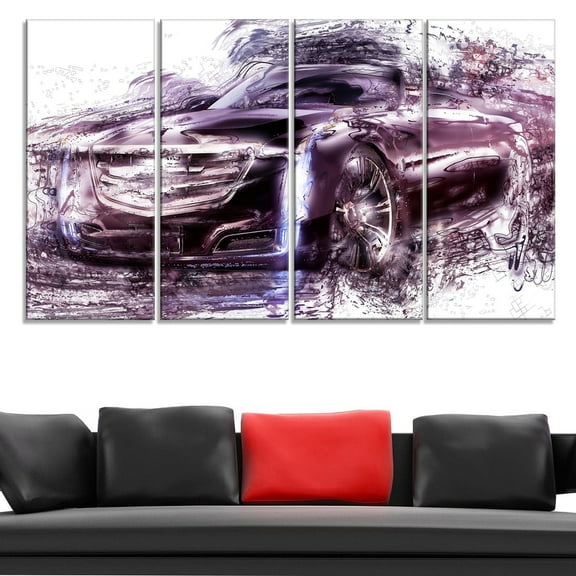 DESIGN ART Black Convertible Car Large Gallery Wrapped Canvas