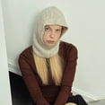 thumbnail image 4 of Womens Balaclava,Casual Classic Knitted Solid Color Ribbed Knit Hooded Pull On,Balaclava for Women, 4 of 5