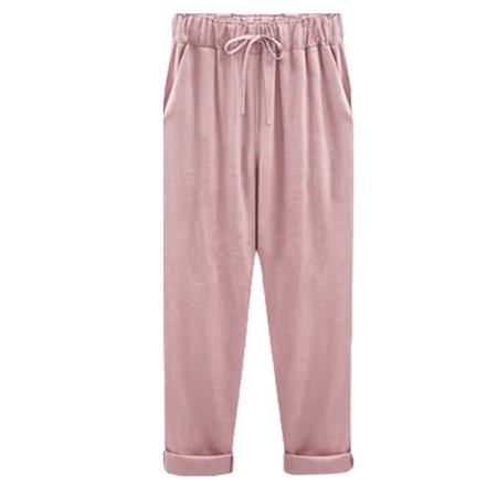 Womens Black Cropped Pants - Women Plus Size Drawstring Elasticity Waist Casual Loose Slim Summer Beach Cropped Ninth Pants Plain Nine Points Midi Trousers M-6XL