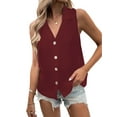 thumbnail image 3 of Women'S Casual Collar V Neck Button Down Sleeveless Tunic Blouse Shirt Tank Top Wine Red L, 3 of 7