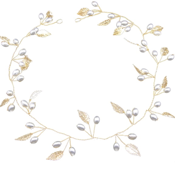CXHEGBEJ Metal Leaf Imitation Pearl Thin Bendable Headband For Women Boho Hair Hoop Hairband Headwrap Headpiece for Bridal Cocktail Bridesmaid Hairstyle Hair Accessories Gold