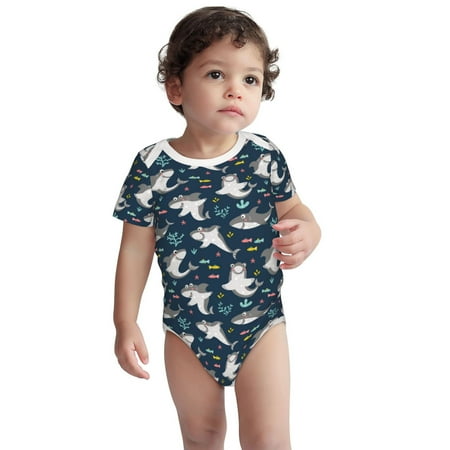 

Haiem Friendly Sharks Printed Unisex-Baby Short Sleeve Onesies Bodysuits Unisex Babies Snap-Up Rompers-3 Months