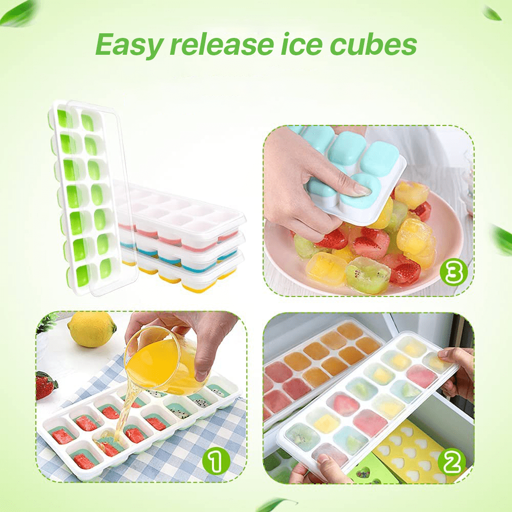 Lamesa Mini Ice Cube Trays for Freezer - 4 Pack Tiny Ice Cube Tray with Lid and Bin, 104x4 Pcs Crushed Ice Trays Easy Release for Chilling Drinks