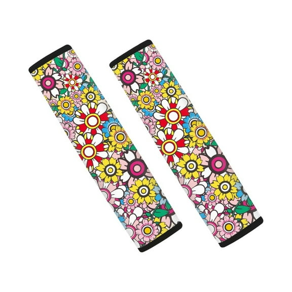 Renewold Car Seat Belt Pads Covers Comfort Auto Harness Pads Protect Shoulder Neck Padding for SUV Truck Vans Sedans, 2 Pack, Hippie Flower Colorful