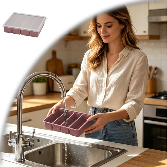 Extra Large Silicone Freezer Tray with Lid, 4-Cavity Extra Large Mold for Soup, Broth, Meal Prep and Ice Cubes, Stackable