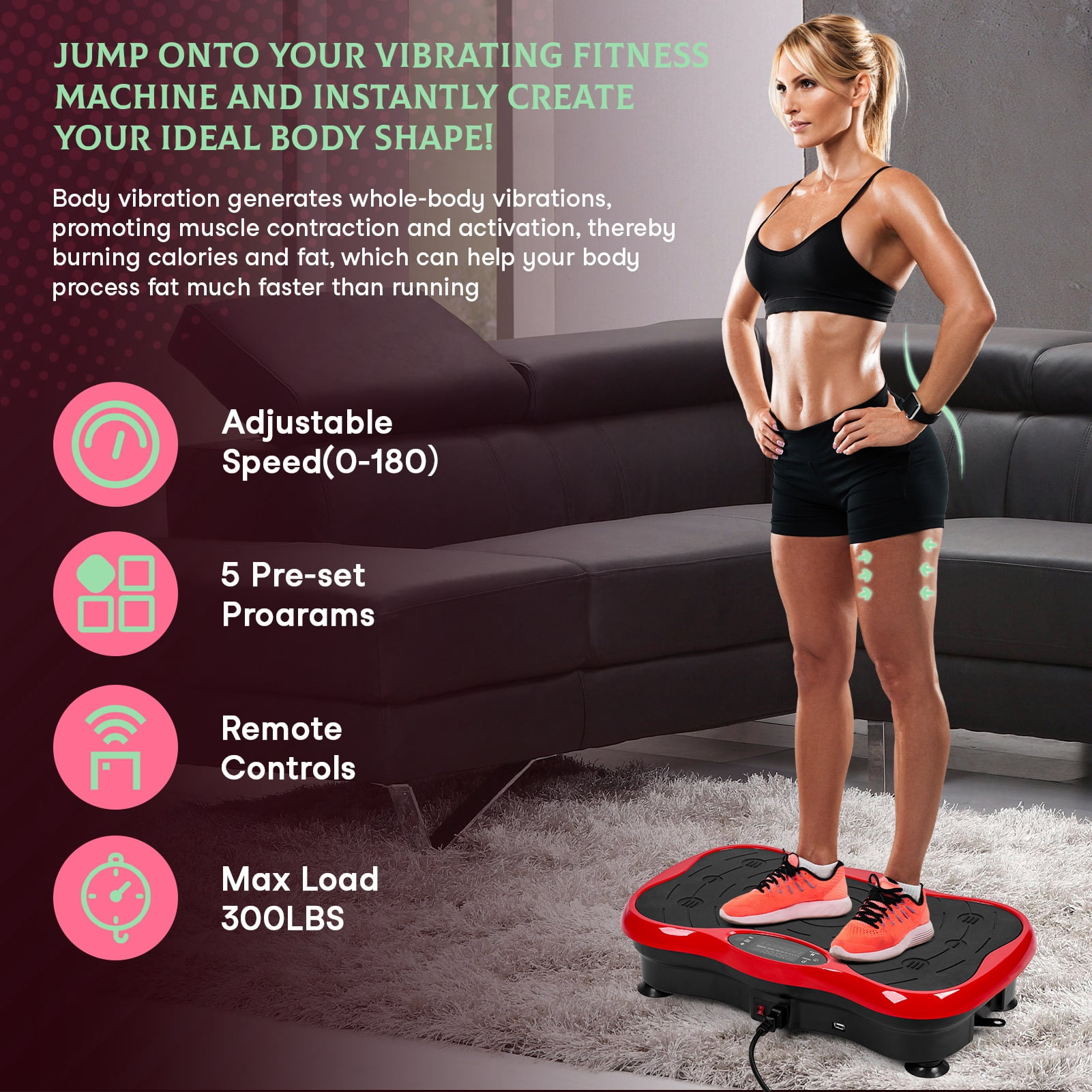 SHUO Y - Vibration Plate Exercise Machine with Resistance Bands, Whole Body Workout Vibration Platform with LED Screen, 300lbs Capacity