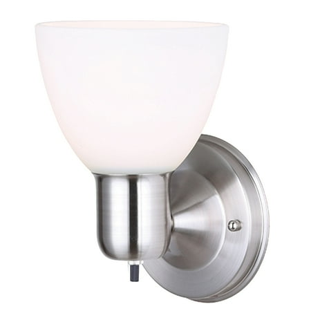 Wall Light Fixture with On/Off Switch - Brushed Nickel with Flat Opal ...