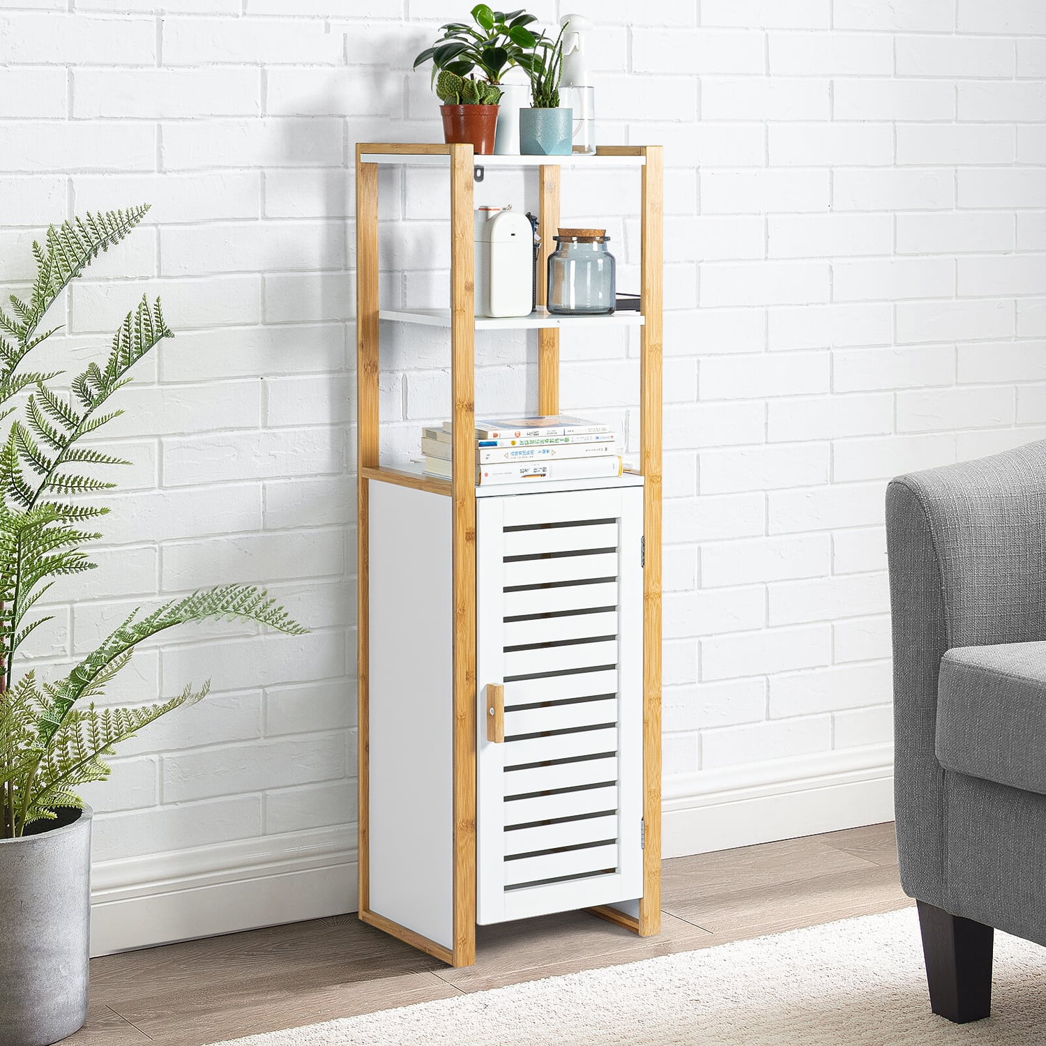 Yardi Yard Modern White 3-Shelf Floor Cabinet with Shutter Door, Wooden Storage Organizer Unit for Bathroom Kitchen Living Room Yardi Yard Modern White 3-Shelf Floor Cabinet with Shutter Door, Wooden Storage Organizer Unit for Bathroom Kitchen Living Room