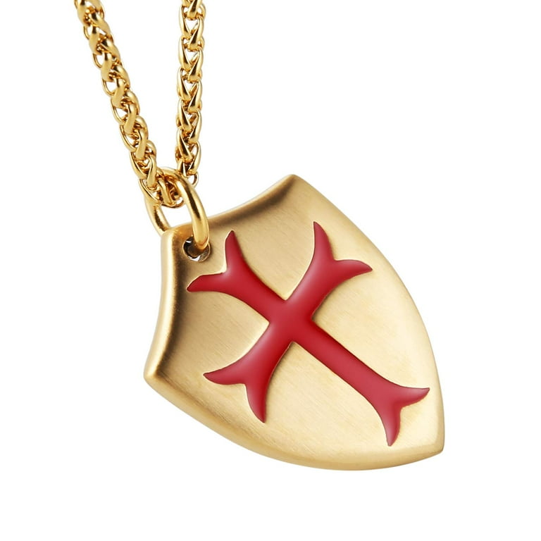 HZMAN Knights Templar Cross Joshua 1:9 Shield Stainless