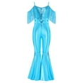thumbnail image 3 of Raenseen Girls Sparkly Sequins Tassel Pageant Dance Party Jumpsuit Spaghetti Strap High Waist Flared Pants Romper Light Blue 12, 3 of 7