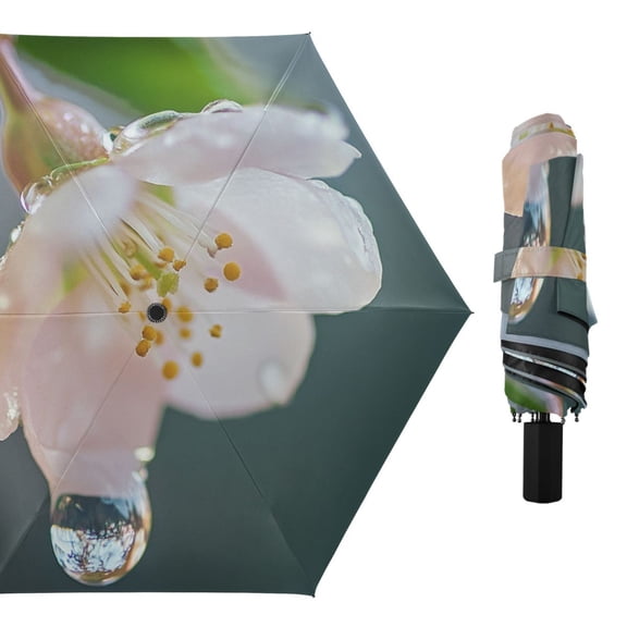 Fresh Flower with Dew All Weather Umbrella Triple Folding Parasol 6 Ribs UV Protection Portable