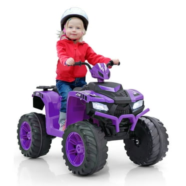 Gymax Kids Ride-On ATV 24V Battery Powered Electric Vehicle w/ Wireless Connection Music Radio LED Lights Purple