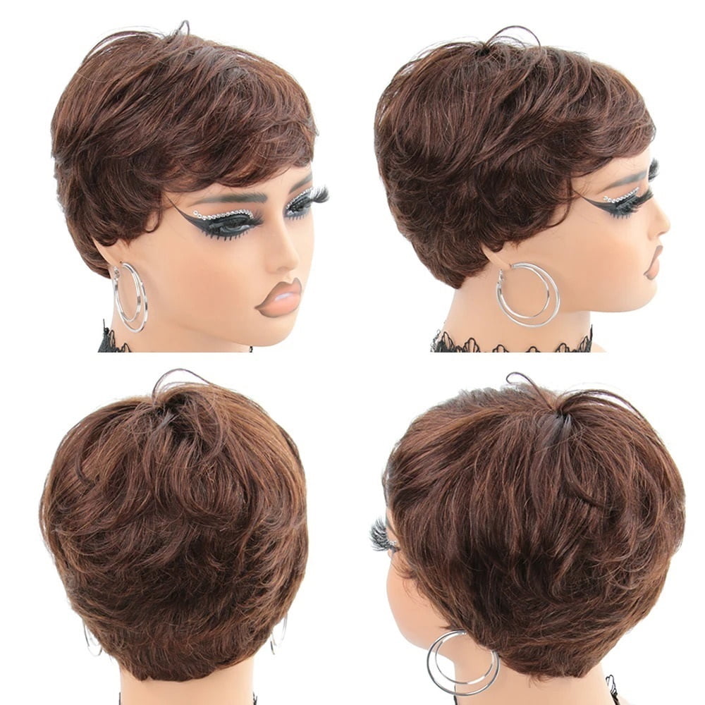 Short Layered Pixie Human Hair Wigs for Black Women Human Hair wigs With Bangs