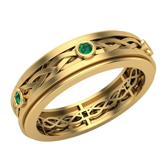 Wedding Bands for Men 6 MM Emerald 14K Gold 0.18 CTW