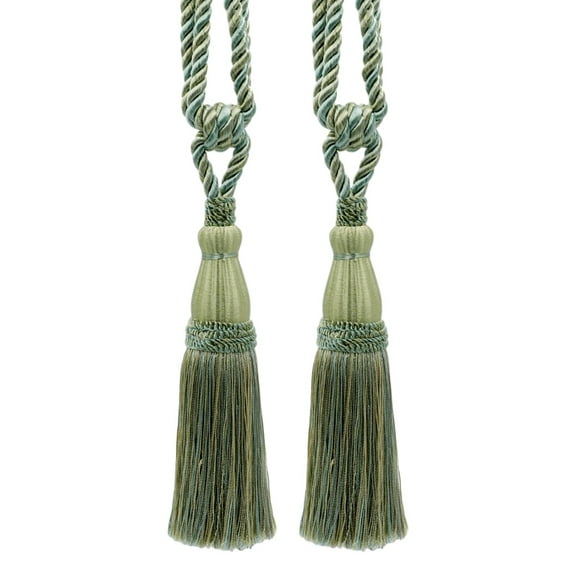 DECOPRO Elegant Lustrous Curtain Tassel Tieback, Tassel Length 8 1/2" (21.5cm), Spread 30" (76cm) # TBC085, Beach Green #PR10 (Light Green, Green Blue, Khaki Beige) Set of 2