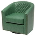 thumbnail image 3 of 29" Wide Tufted Faux Leather Swivel Barrel Chair, PU Leather Modern Upholstered Accent Chairs with Nailhead Trim, Small Armchair for Living Room Bedroom, Green, 3 of 13