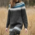 thumbnail image 2 of DHFJKG Sweater Dress For Women Fair Isle Knit Pullover Mini Dress Crewneck Long Sleeve Loose Fit Comfort Dresses, 2 of 4