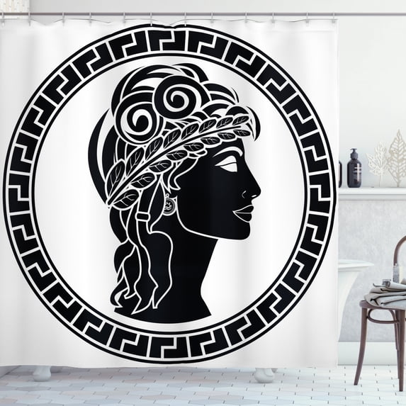 Ambesonne Retro Shower Curtain, Roman Woman, 69"Wx84"L, Black White