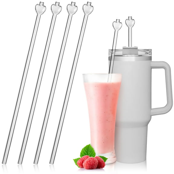 IBASETOY 1 Set Reusable Glass Straws Assorted Color Heart Shaped Transparent Home Office