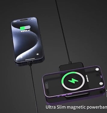 Ultra Slim Magnetic Power Bank Magnetic Charger 10000mah Slim Wireless Charger, 15w, Pink