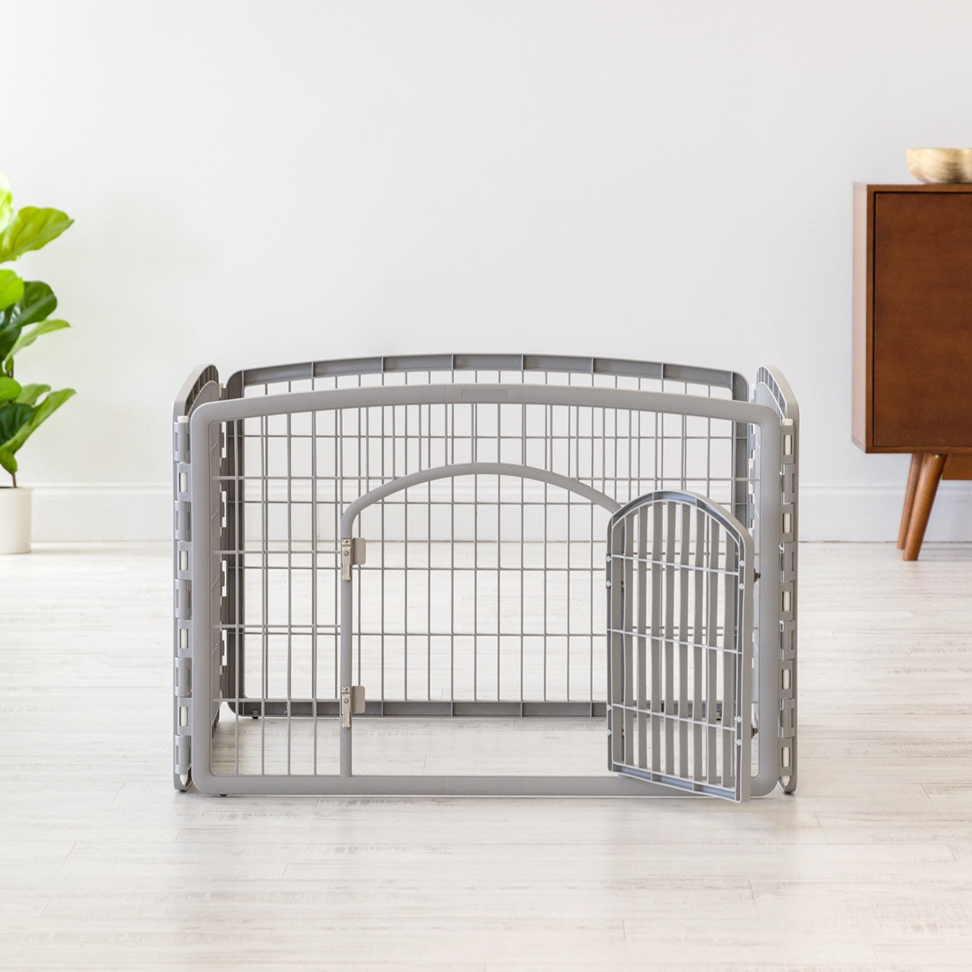 IRIS 24-inch Exercise 4-Panel Pet Playpen with Door, Silver