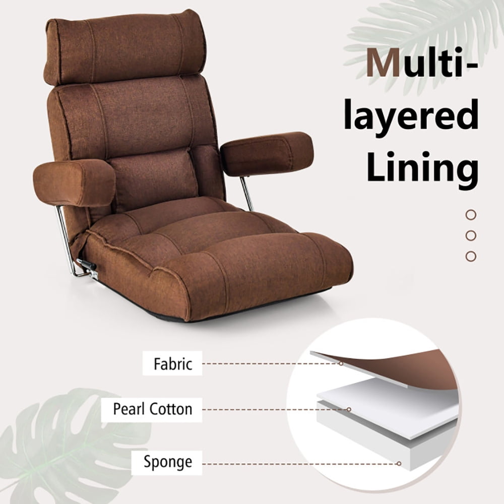 Finihen Folding Sofa Chair, Floor Chair, Adjustable Folding Sofa Chair with 6 Position Stepless Back, for Living Room, Bedroom, for Gaming, Reading, Brown Finihen Folding Sofa Chair, Floor Chair, Adjustable Folding Sofa Chair with 6 Position Stepless Back, for Living Room, Bedroom, for Gaming, Reading, Brown